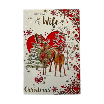 With Love to My Wife Lovely Reindeers Die Cut Heart Design Christmas Card With Love to My Wife Lovely Reindeers Die Cut Heart Design Christmas Card