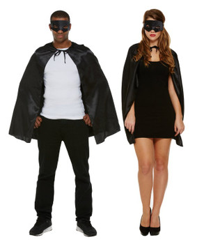 Adult Superhero Black Cape and Mask Fancy Dress Costume Adult Superhero Black Cape and Mask Fancy Dress Costume