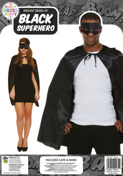 Adult Superhero Black Cape and Mask Fancy Dress Costume Adult Superhero Black Cape and Mask Fancy Dress Costume