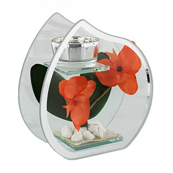 Hestia 15cm Glass & Mirror Tea Light Holder Peach Tear Drop Shape