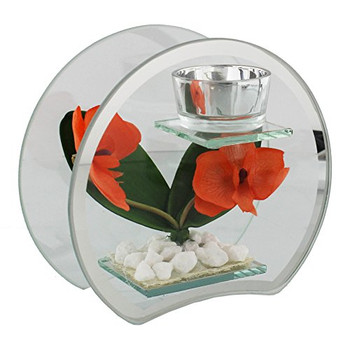 Hestia Glass Mirror Single Tea Light Holder Peach Round Shape