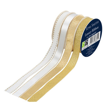 Pack of 4 2m Luxury Christmas Gold Ribbon Spool