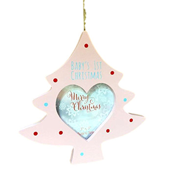 MDF Christmas Tree Photo Hanging Decoration Baby's 1st Christmas Pink