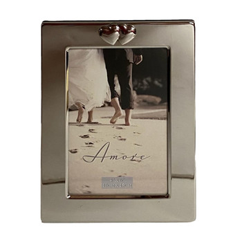 Amore Silver Finish Photo Frame with Wide Boarder & Hearts 4" x 6"
