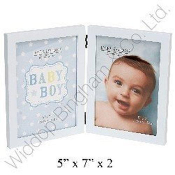 Baby Boy Hinged Photo Frame. Holds 2x 5''x7'' Photographs Heart & Star Design. Perfect For Twins