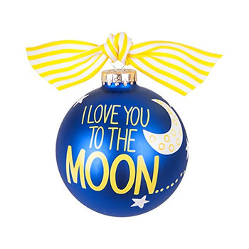 "I Love You to the Moon" large 10cm Decoration Bauble Navy blue with sky design - Christmas gift