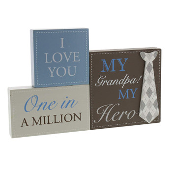 My Grandpa My Hero set of 3 mantel plaque blocks - Tie design - One in a Million, I Love You