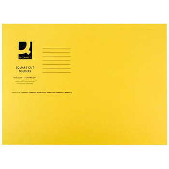 Q-Connect Square Cut Folder Lightweight 180gsm Foolscap Yellow (Pack of 100)