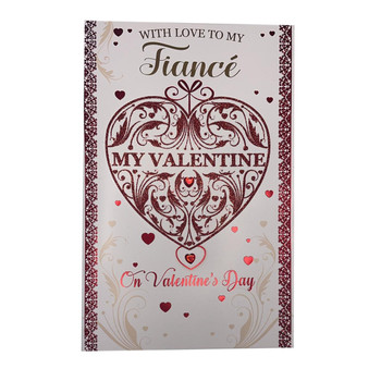 With Love To My Fiancée Big Red Glitter Heart Design Valentine's Day Card