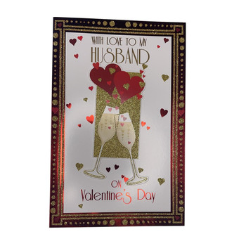 With Love To My Husband Hearts And Champagne Design Open Valentine's Day Card
