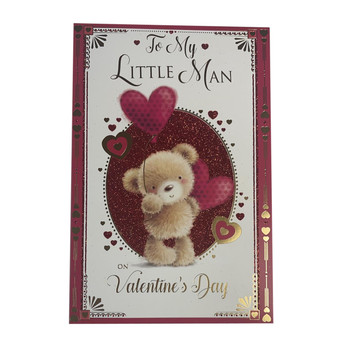 To My Little Man Teddy Holding Heart Balloon Design Valentine's Day