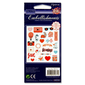 Pack of 24 Decorative Love Embellishments by Icon Craft - Valentine's Day