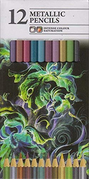 Pack of 12 Intense Colour Metallic Artist Colouring Pencils Assorted Colours