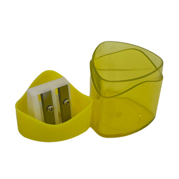 Pack of 12 Yellow Two Holes Sharpener with Canister Pack of 12 Yellow Two Holes Sharpener with Canister