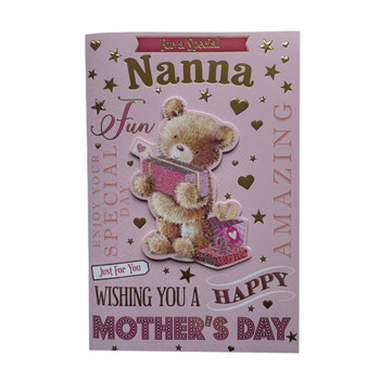 For A Special Nanna Teddy Holding Gift Design Mother's Day Card