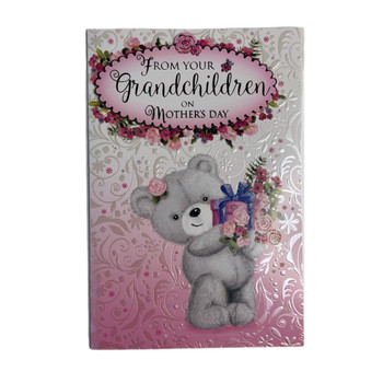 From Your Grandchildren Teddy Holding Flowers Design Mother's Day Card