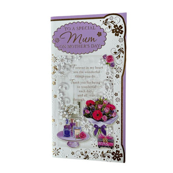 To A Special Mum On Mother's Day Flower Bouquet And Gifts Design Card