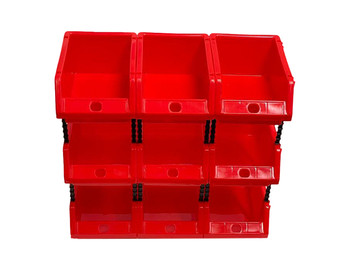 Stackable Red Storage Pick Bin with Riser Stands 170x118x75mm