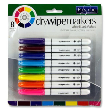 Pack of 8 Assorted White Board Marker Pens by Pro:scribe