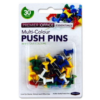 Pack of 30 Coloured Push Pins by Premier Office
