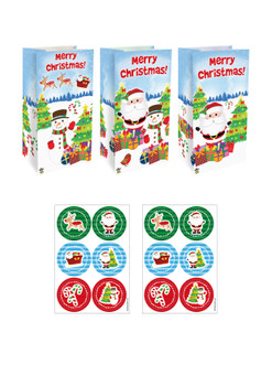 Pack of 12 Christmas Paper Party Bags with Stickers Pack of 12 Christmas Paper Party Bags with Stickers