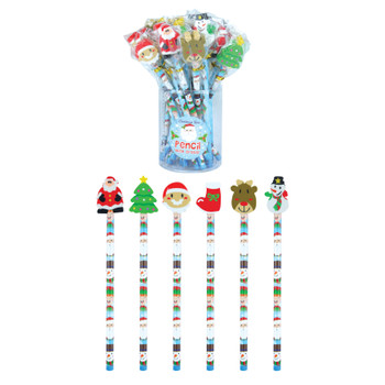 Pack of 24 Christmas Design Pencils with Eraser Top Stocking Filler Pack of 24 Christmas Design Pencils with Eraser Top Stocking Filler