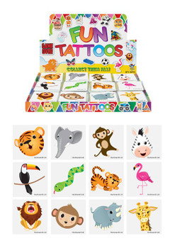 48 x Pack of 12 Assorted Design 4cm Mini Jungle Temporary Tattoos