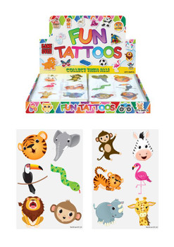 96 x Pack of 6 Assorted Design 4cm Mini Jungle Temporary Tattoos 96 x Pack of 6 Assorted Design 4cm Mini Jungle Temporary Tattoos