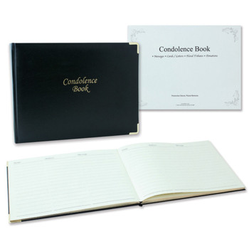 Memory Book / Book of Condolence with Gold Metal Corners - Black