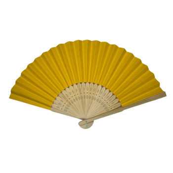 Dark Yellow Paper Foldable Hand Held Bamboo Wooden Fan by Parev