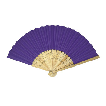 Purple Paper Foldable Hand Held Bamboo Wooden Fan by Parev