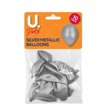 Pack of 10 Silver Metallic Balloons