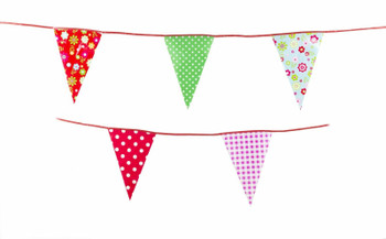 Red and Multicoloured Shabby Chic Vintage Print Bunting 10m with 20 Pennants