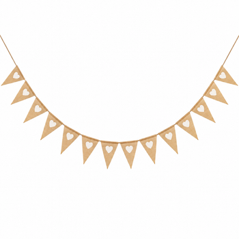 Hessian White Hearts Bunting 3m with 14 Pennants