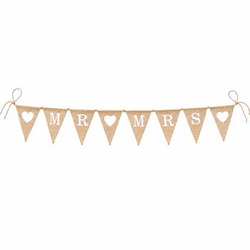 8 Pennants Mr & Mrs And Hearts Hessian Bunting