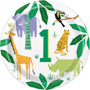 Pack of 8 Animal Safari 1st Birthday Round 9" Dinner Plates
