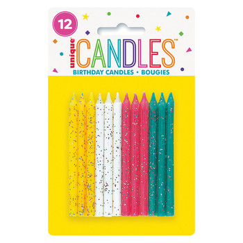 Pack of 12 Multicolor Glitter Birthday Candles