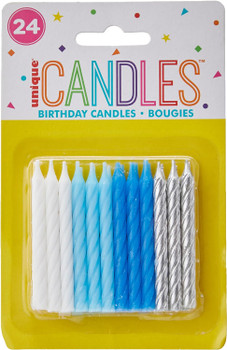 Pack of 24 Blue, White & Silver Spiral Birthday Candles