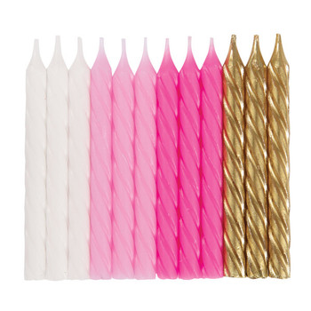 Pack of 24 Pink, White & Gold Spiral Birthday Candles