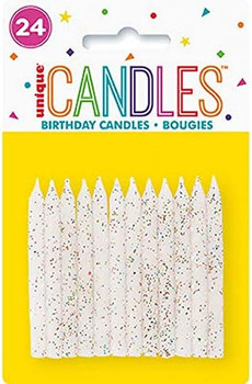 Pack of 24 White and Glitter Spiral Birthday Candles