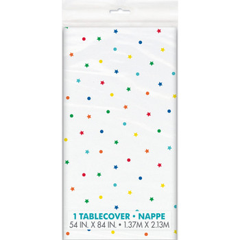 Dots and Stars Birthday Rectangular Plastic Table Cover, 54" x 84"