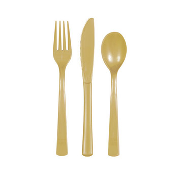 Pack of 18 Christmas Gold Solid Assorted Plastic Cutlery Pack of 18 Christmas Gold Solid Assorted Plastic Cutlery
