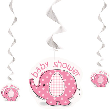 Pack of 3 26" Baby Shower Umbrellaphants Pink Hanging Swirl Decorations