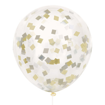 Pack of 6 Clear Latex 12" Balloons with Gold & Silver Foil Confetti