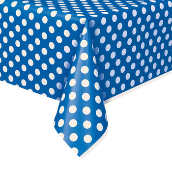 Royal Blue Dots Rectangular Plastic Table Cover, 54"x108"
