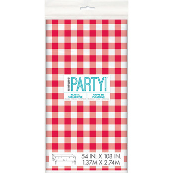 Red Gingham Rectangular Plastic Table Cover, 54"x108"