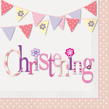 Pack of 16 Pink Bunting Christening Luncheon Napkins