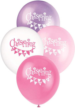 Pack of 8 Pink Bunting Christening 12" Latex Balloons