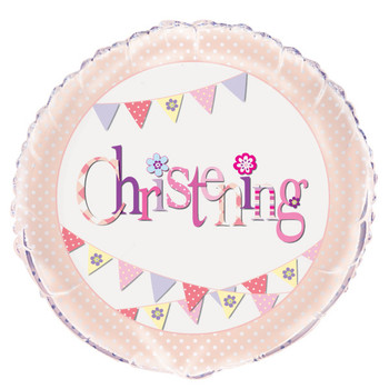 Pink Bunting Christening Round Foil Balloon 18"