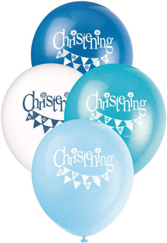 Pack of 8 Blue Bunting Christening 12" Latex Balloons